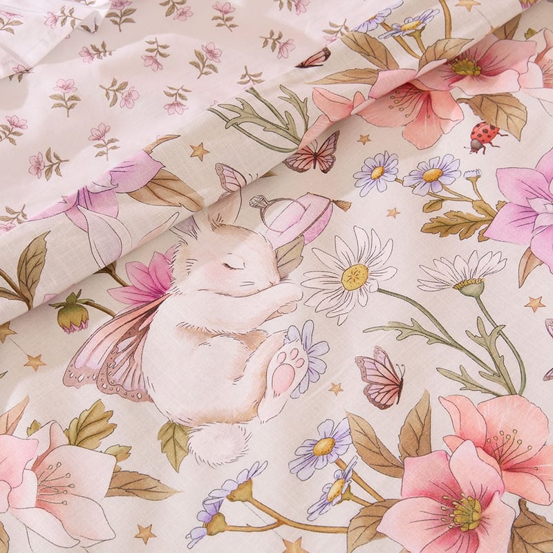 Fleur Harris Sleeping Flutterbunny Soft Fern Quilt Cover Set