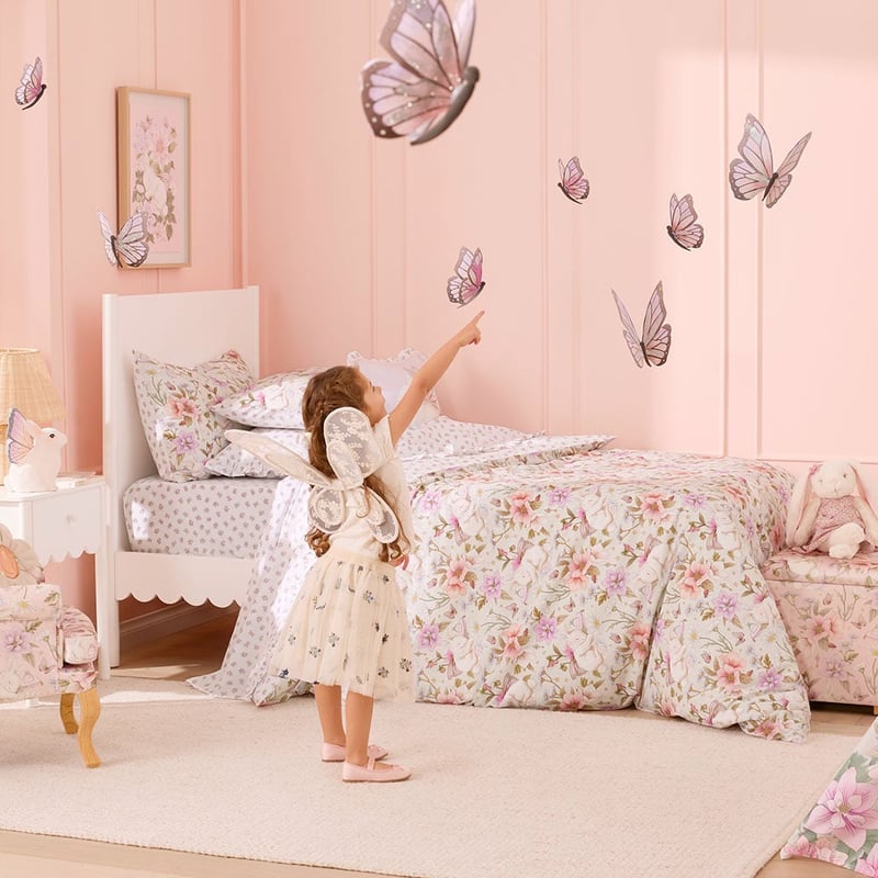 Fleur Harris Sleeping Flutterbunny Soft Fern Quilt Cover Set