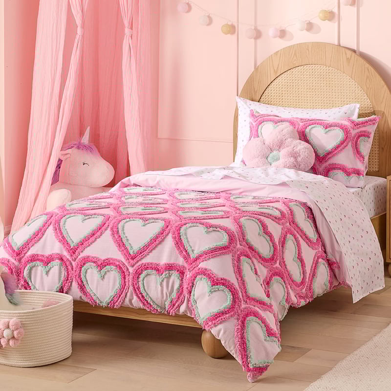 Tufted Heart Pink Quilt Cover Set