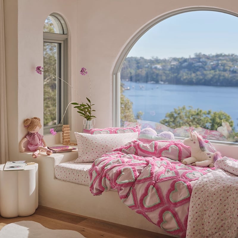 Tufted Heart Pink Quilt Cover Set