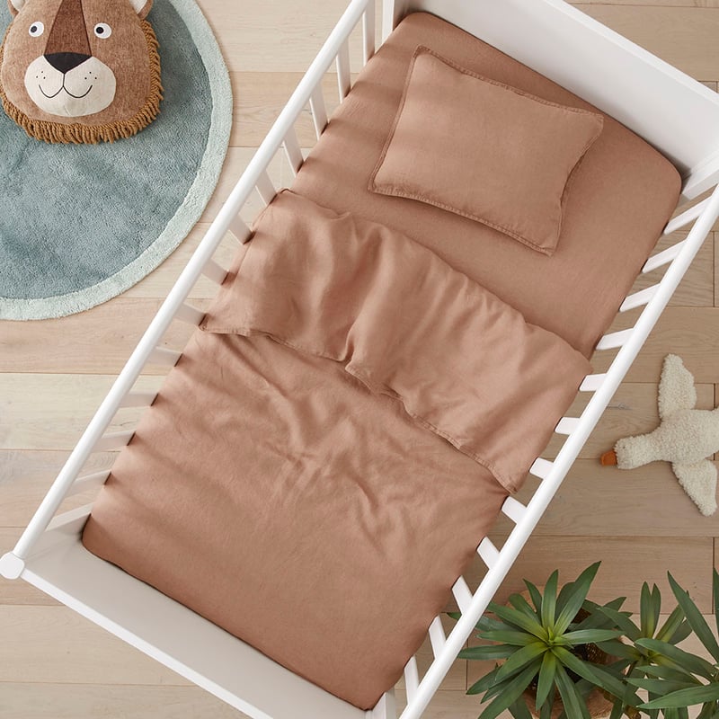 Vintage Washed Linen Hazelnut Cot Quilt Cover Set