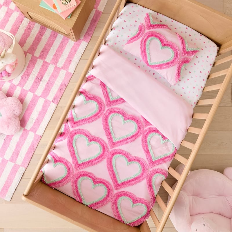 Tufted Heart Pink Cot Quilt Cover Set