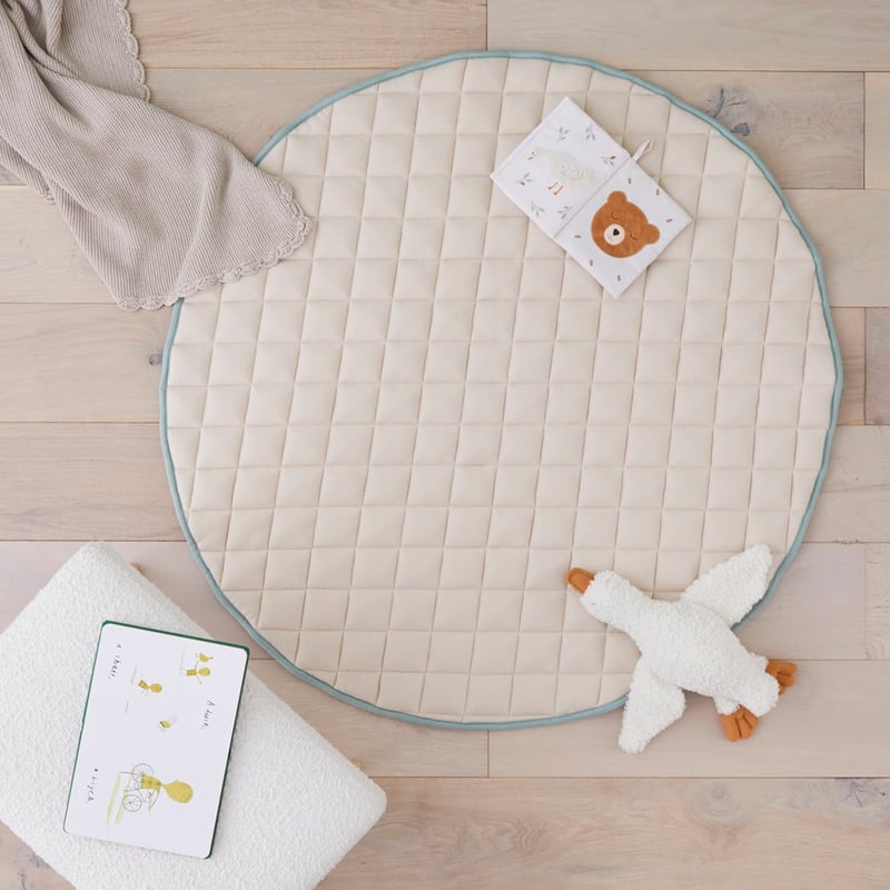 Ultra Soft Natural & Ivy Green Jersey Cotton Quilted Baby Play Mat