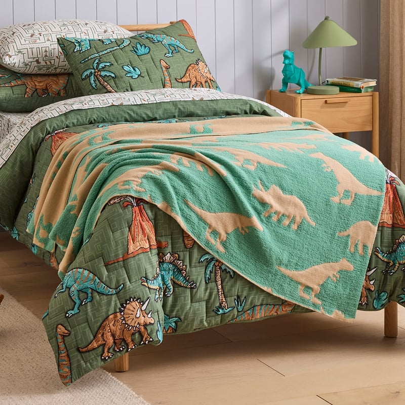 Cuddlesome Dino Mates Teal Throw