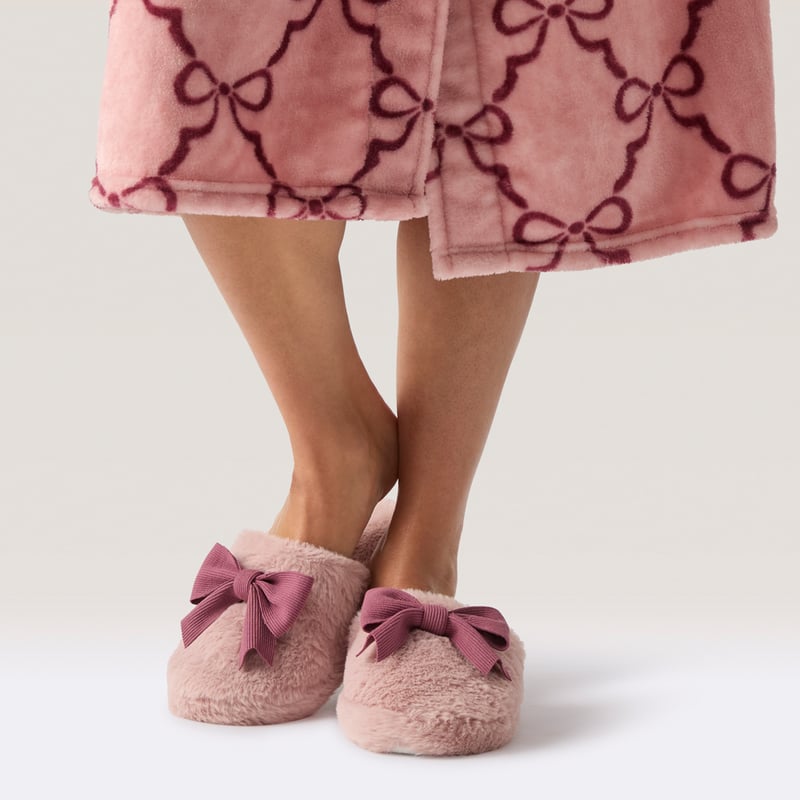 Bow Pink & Wine Slippers