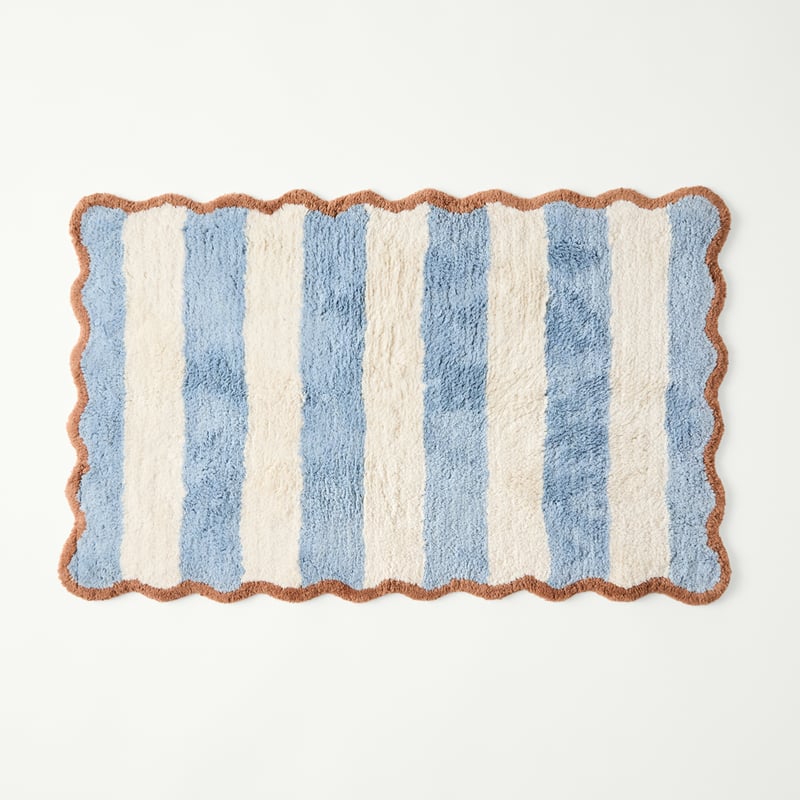 Scallop Stripe Chambray Blue & Bran Bath Mat