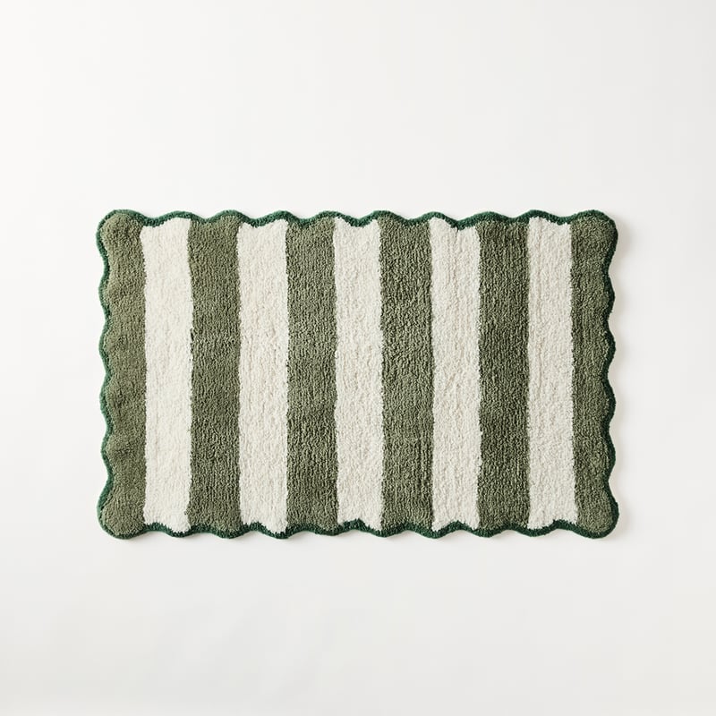 Scallop Moss & Natural Stripe Bath Mat
