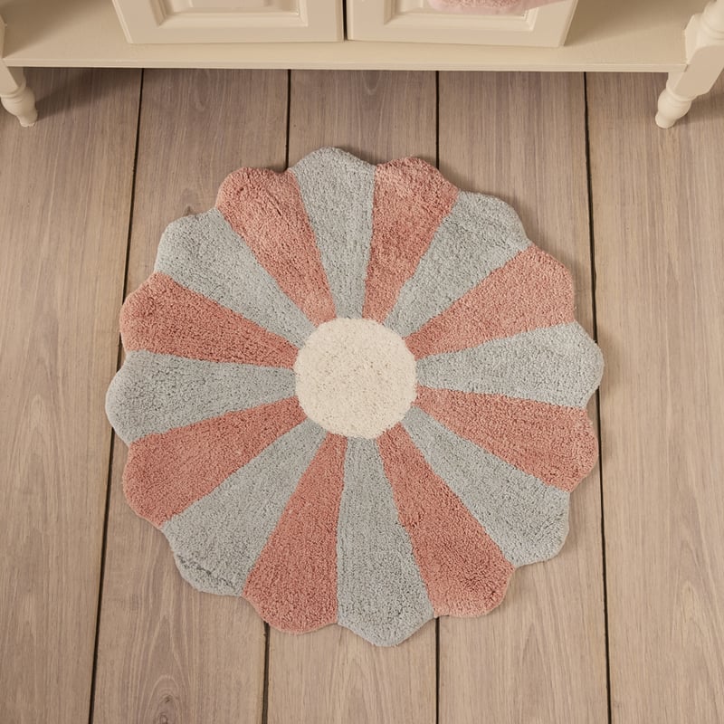 Daisy Circle Aquamarine & Salmon Bath Mat