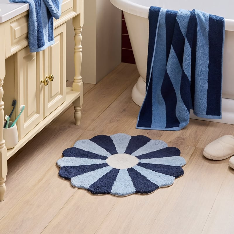 Daisy Circle Indigo & Chambray Blue Bath Mat