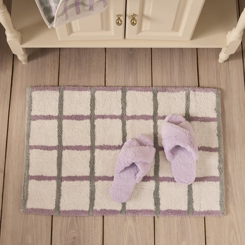 Cottage Seafoam & Lilac Check Bath Mat