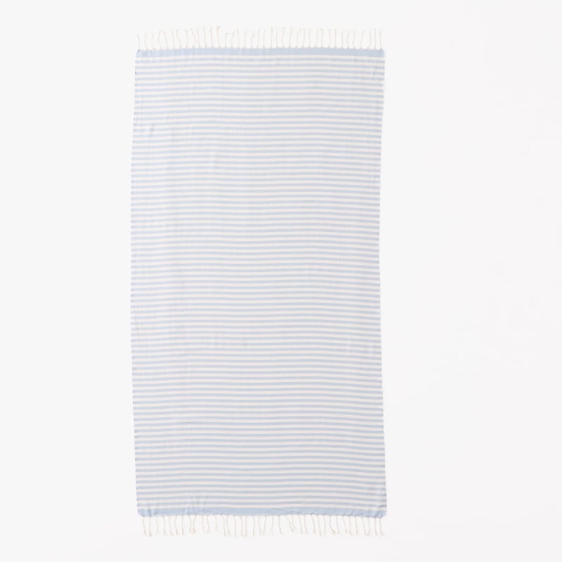 European Blue Stripe Turkish Peshtemal Beach Towel