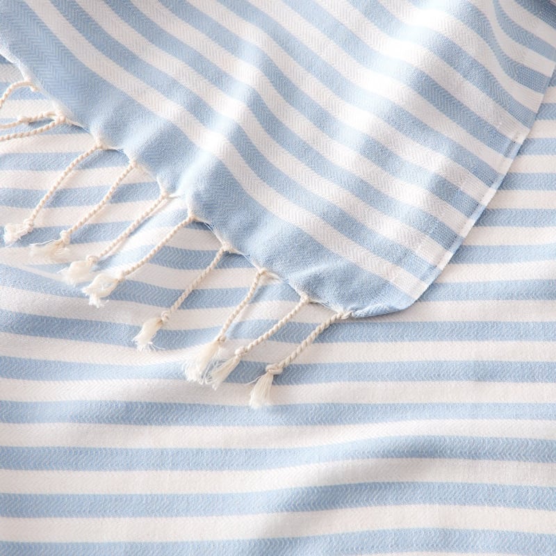 European Blue Stripe Turkish Peshtemal Beach Towel