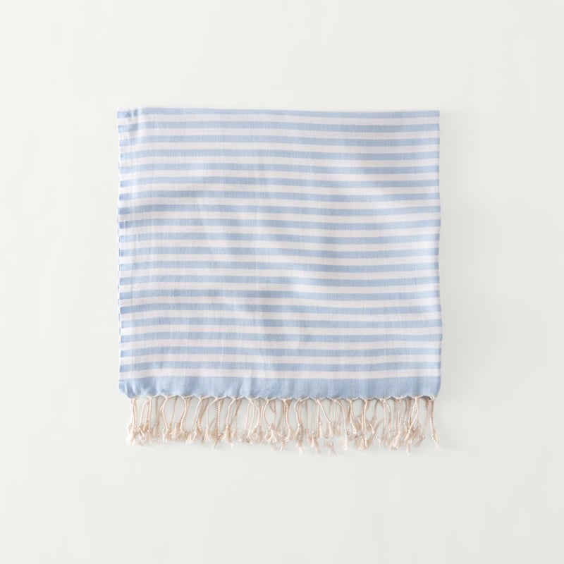 European Blue Stripe Turkish Peshtemal Beach Towel