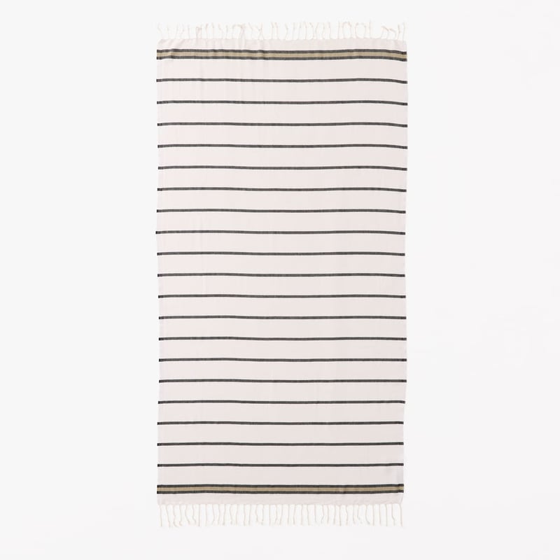 European Khaki Stripe Turkish Peshtemal Beach Towel