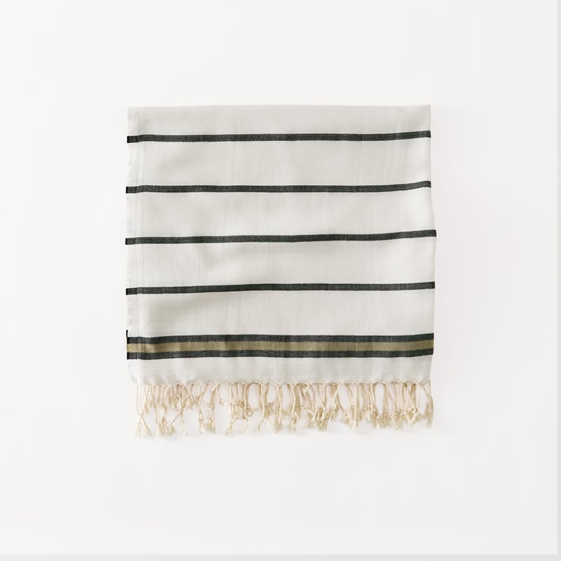 European Khaki Stripe Turkish Peshtemal Beach Towel
