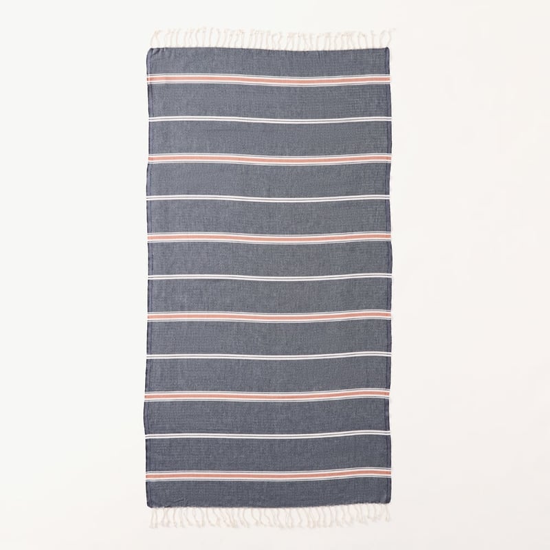 European Navy Stripe Turkish Peshtemal Beach Towel