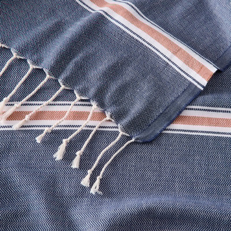 European Navy Stripe Turkish Peshtemal Beach Towel