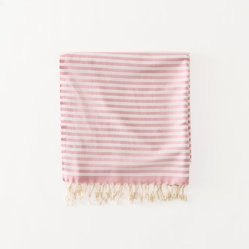 European Pink Stripe Turkish Peshtemal Beach Towel