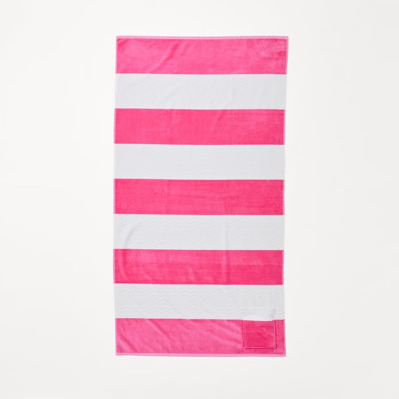 Bronte Pink Stripe Luxe Velour Pocket Beach Towel