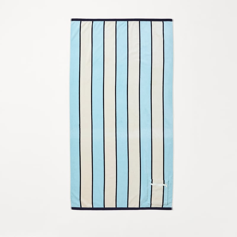 Lorne Blue Stripe Luxe Velour Pocket Beach Towel