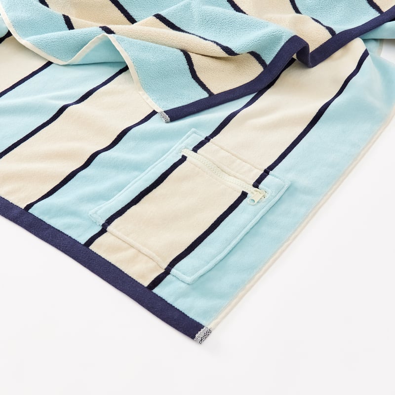 Lorne Blue Stripe Luxe Velour Pocket Beach Towel