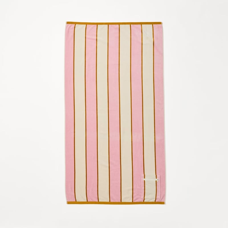Lorne Pink Stripe Luxe Velour Pocket Beach Towel