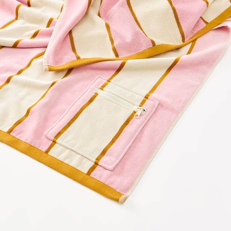 Lorne Pink Stripe Luxe Velour Pocket Beach Towel
