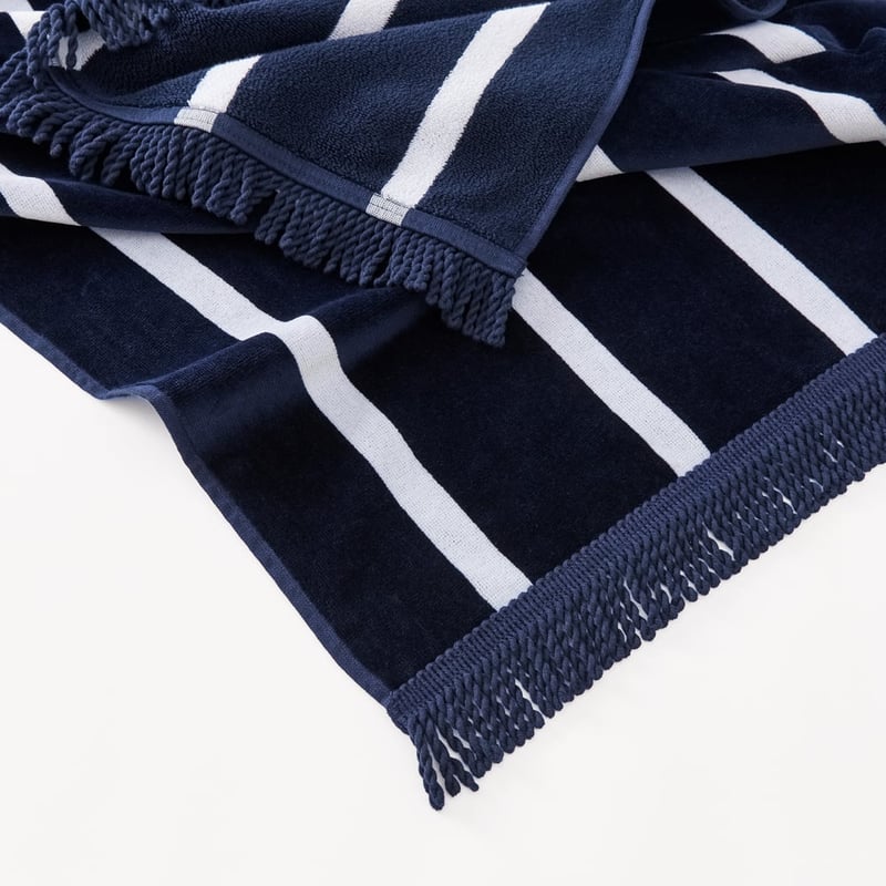 Indigo Stripe Luxe Velour Beach Towel