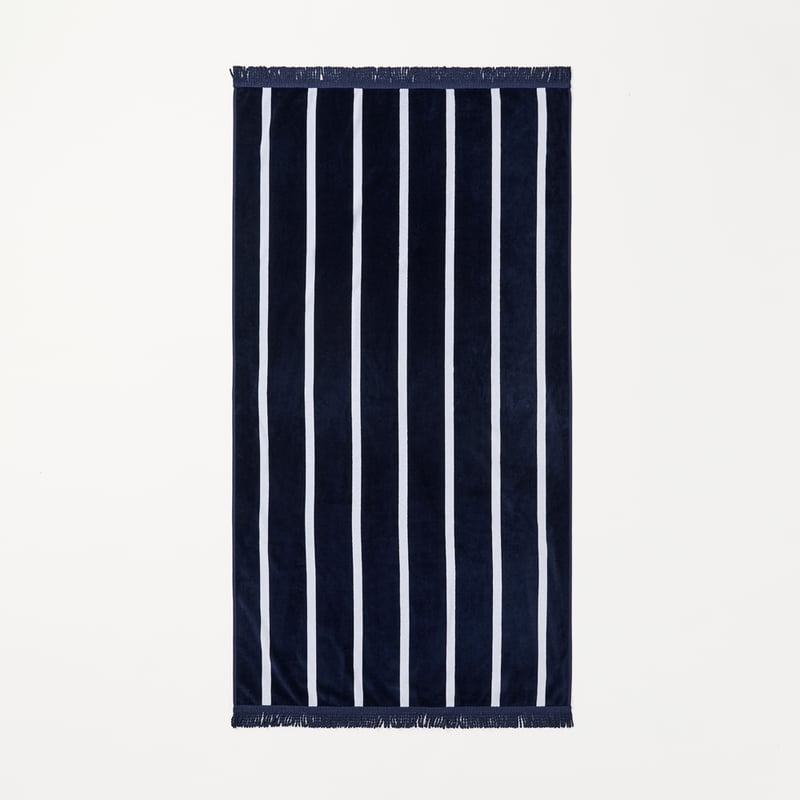 Indigo Stripe Luxe Velour Beach Towel