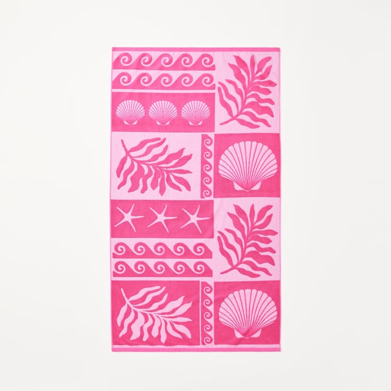 Azalea Pink Motif Terry Textured Beach Towel