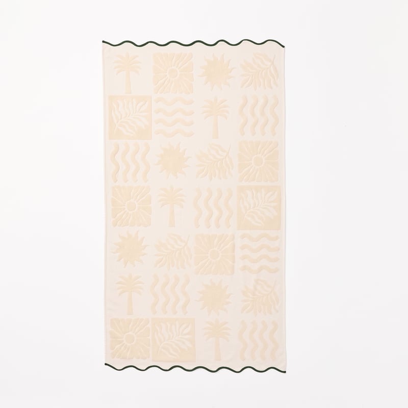 Cream Motif Terry Textured Beach Towel
