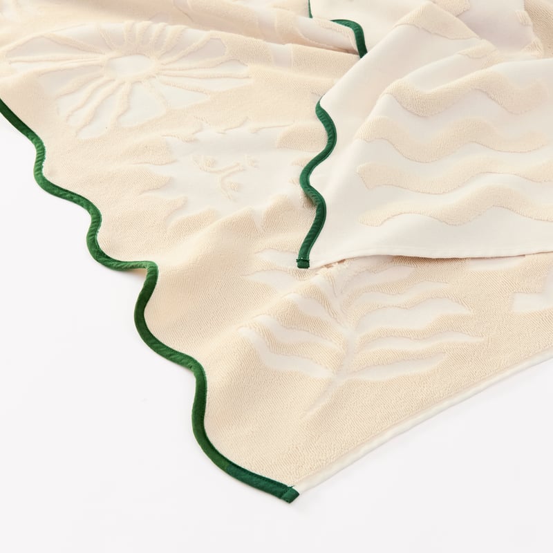 Cream Motif Terry Textured Beach Towel