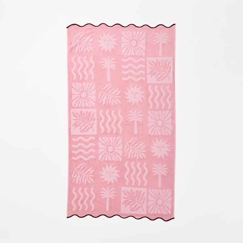 Pink Motif Terry Textured Beach Towel