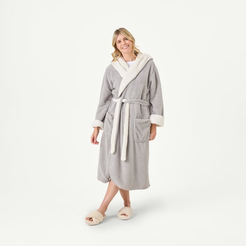 Sherpa Moonrock Grey & Ivory Hooded Bathrobe
