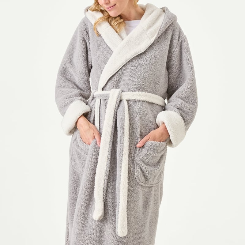 Sherpa Moonrock Grey & Ivory Hooded Bathrobe