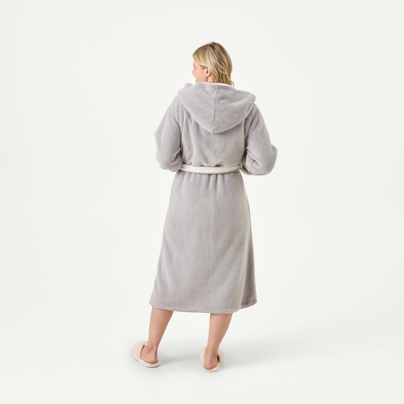 Sherpa Moonrock Grey & Ivory Hooded Bathrobe