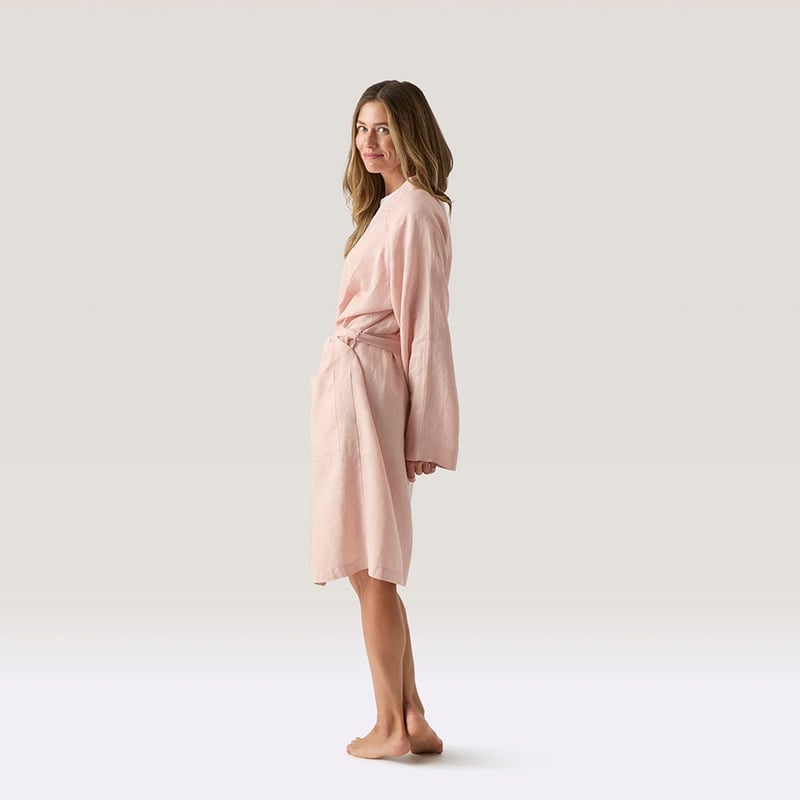Vintage Washed Nude Pink Linen Robe