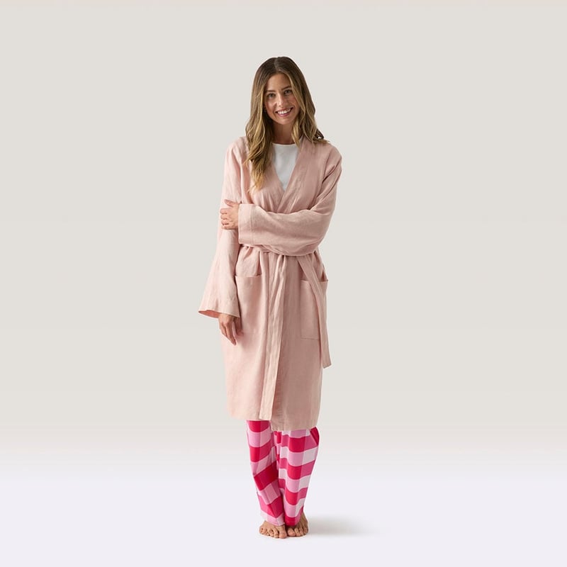 Vintage Washed Nude Pink Linen Robe