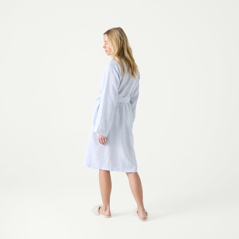 Vintage Washed Linen Dusty Blue & White Stripe Robe