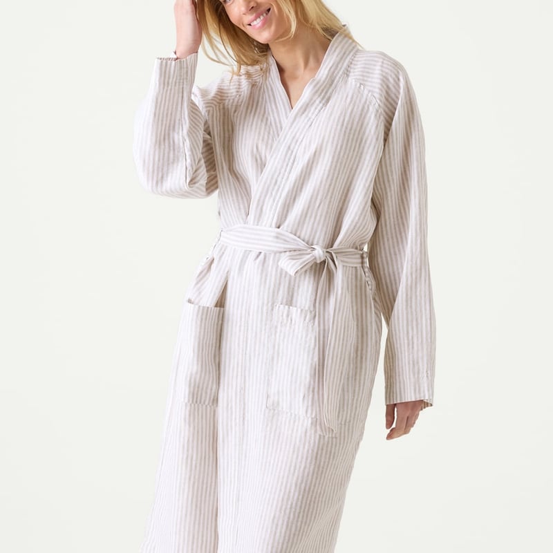 Vintage Washed Linen Linen & White Stripe Robe