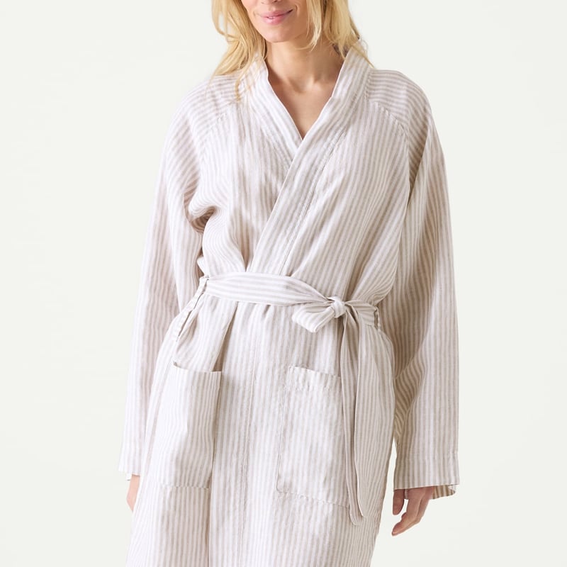 Vintage Washed Linen Linen & White Stripe Robe