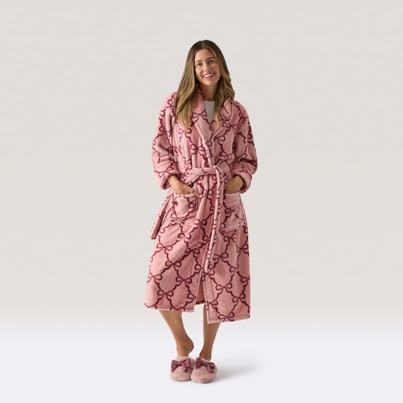 Printed Ultra Soft Pink & Wine Bow Bathrobe