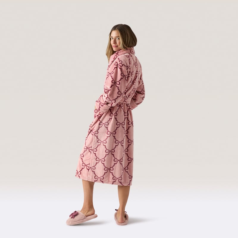 Printed Ultra Soft Pink & Wine Bow Bathrobe