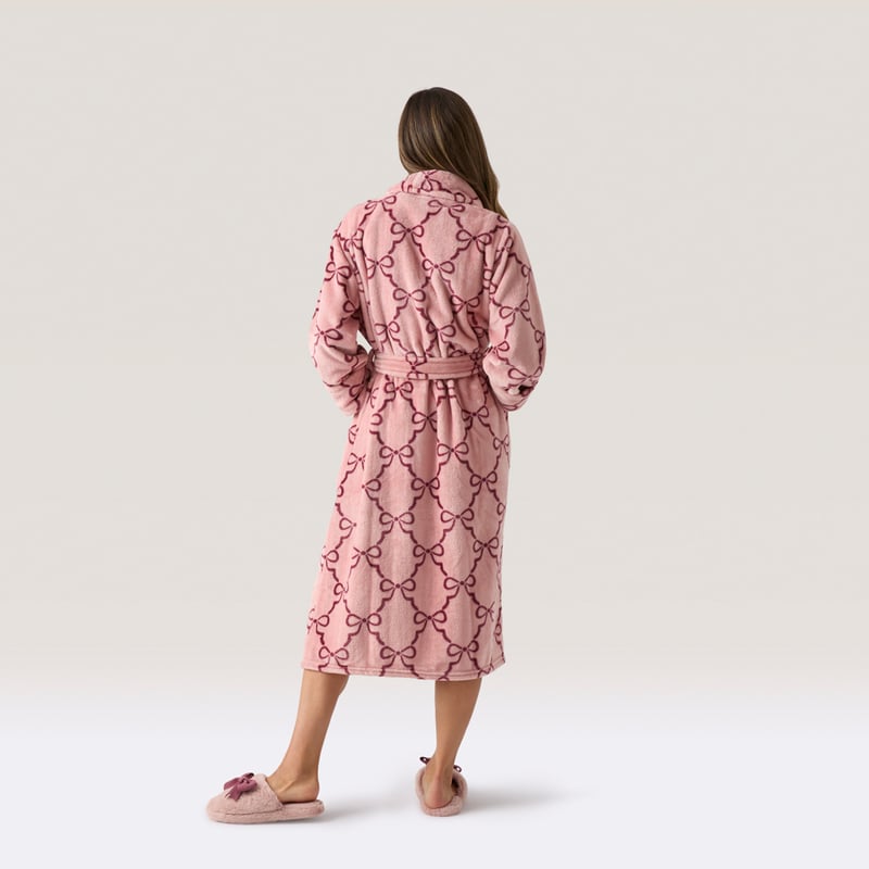 Printed Ultra Soft Pink & Wine Bow Bathrobe