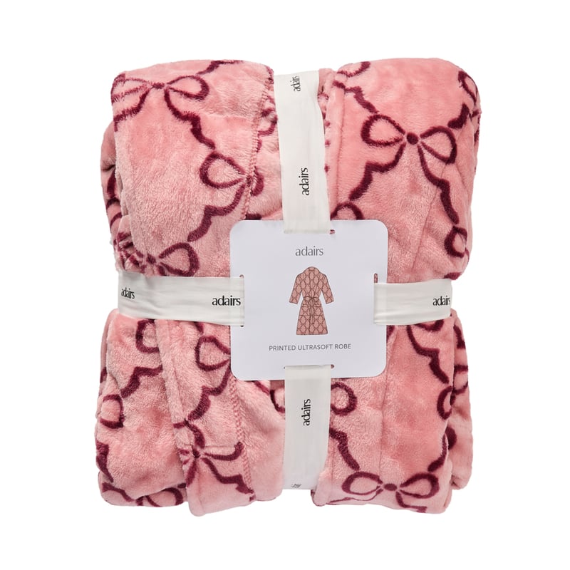 Printed Ultra Soft Pink & Wine Bow Bathrobe