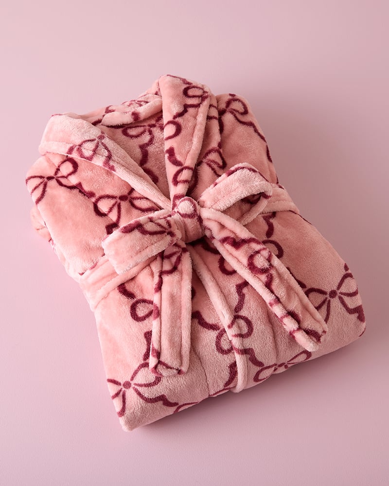 Printed Ultra Soft Pink & Wine Bow Bathrobe