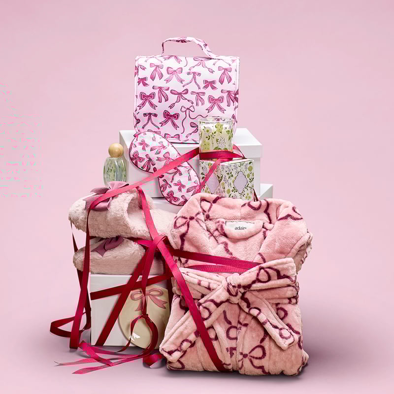 Printed Ultra Soft Pink & Wine Bow Bathrobe