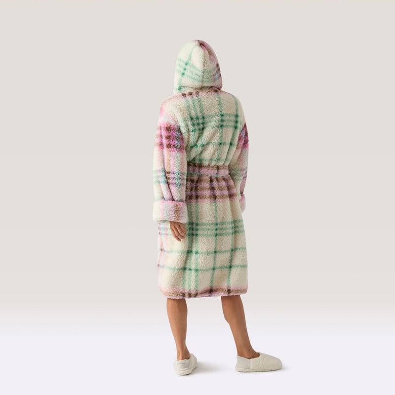 Printed Sherpa Natural Multi Hooded Robe