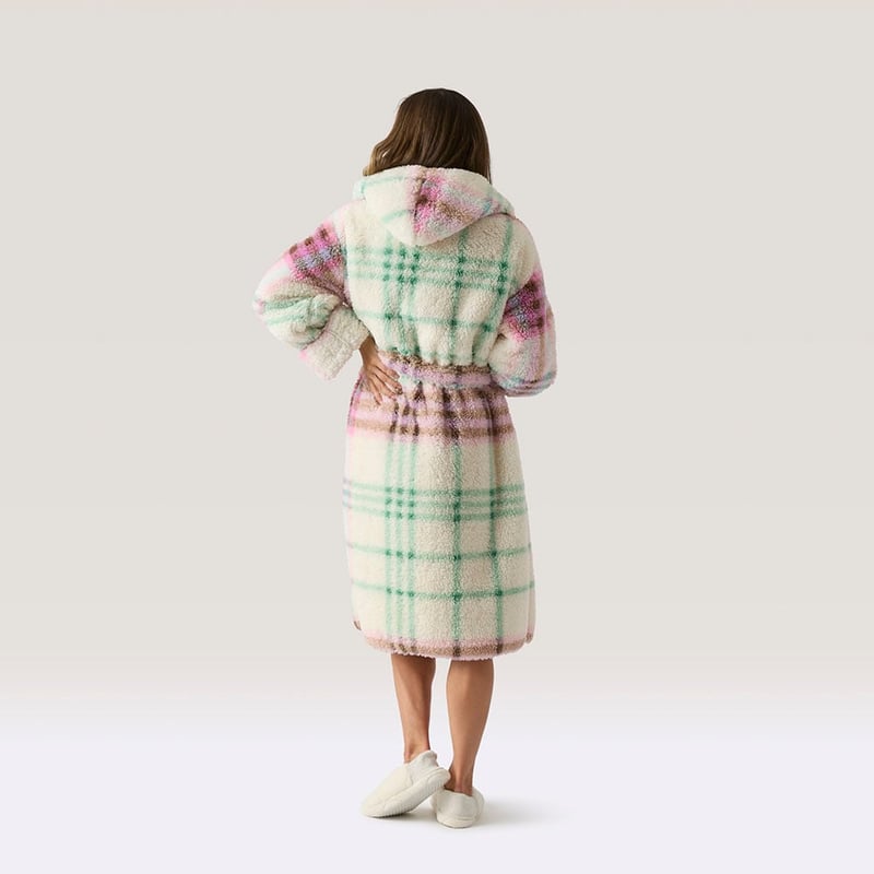 Printed Sherpa Natural Multi Hooded Robe