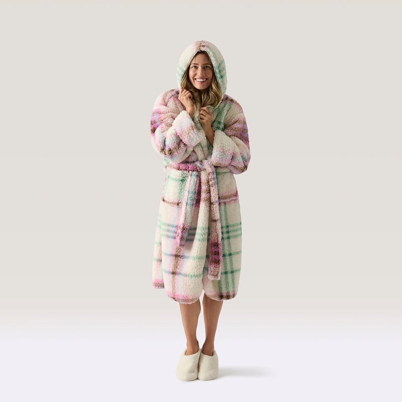 Printed Sherpa Natural Multi Hooded Robe